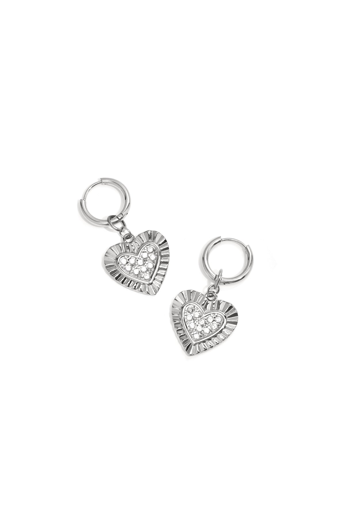 Stainless steel oorringetjes met belegde stralende harten