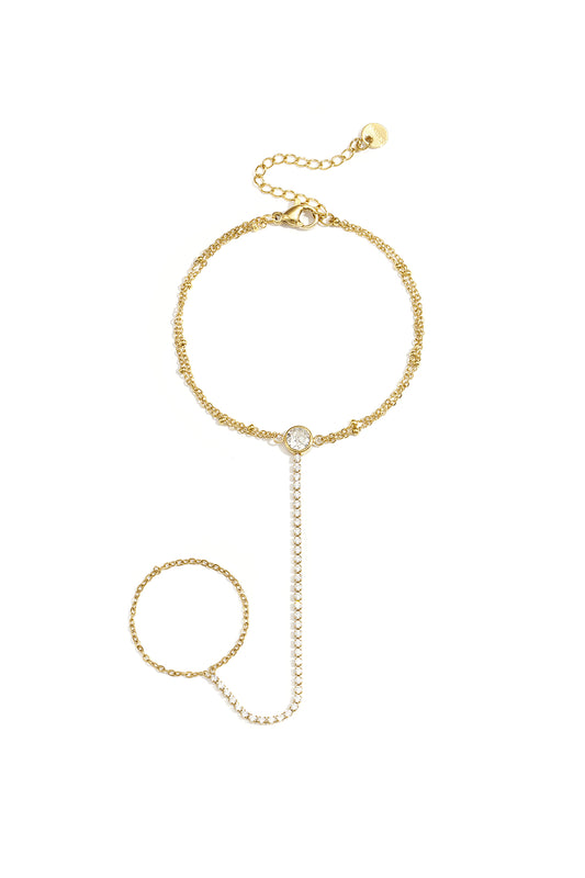 Handchain tennis-style 14k verguld met statement steen