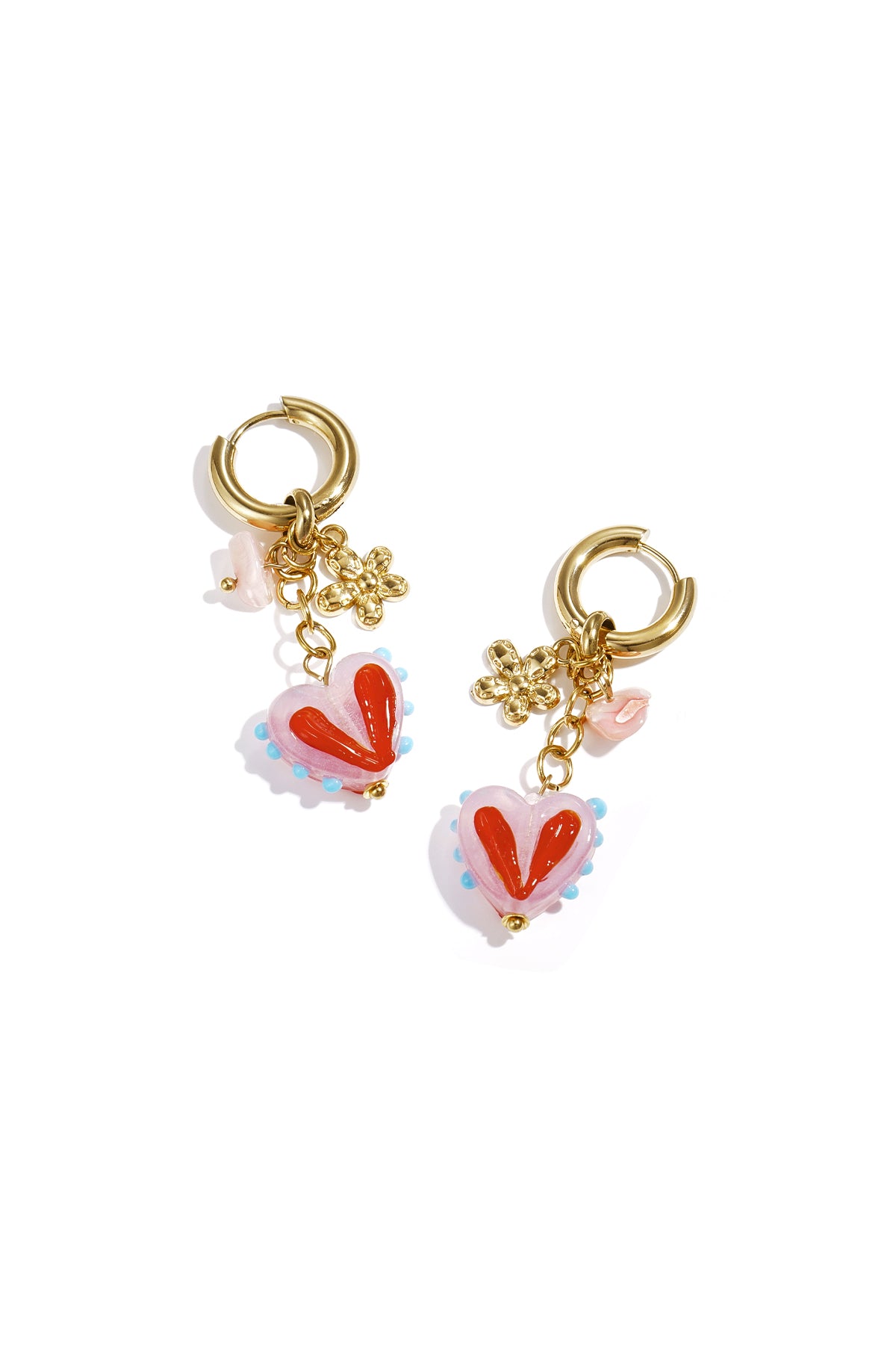 Stainless Steel Oorringen met kleurrijke hart charms
