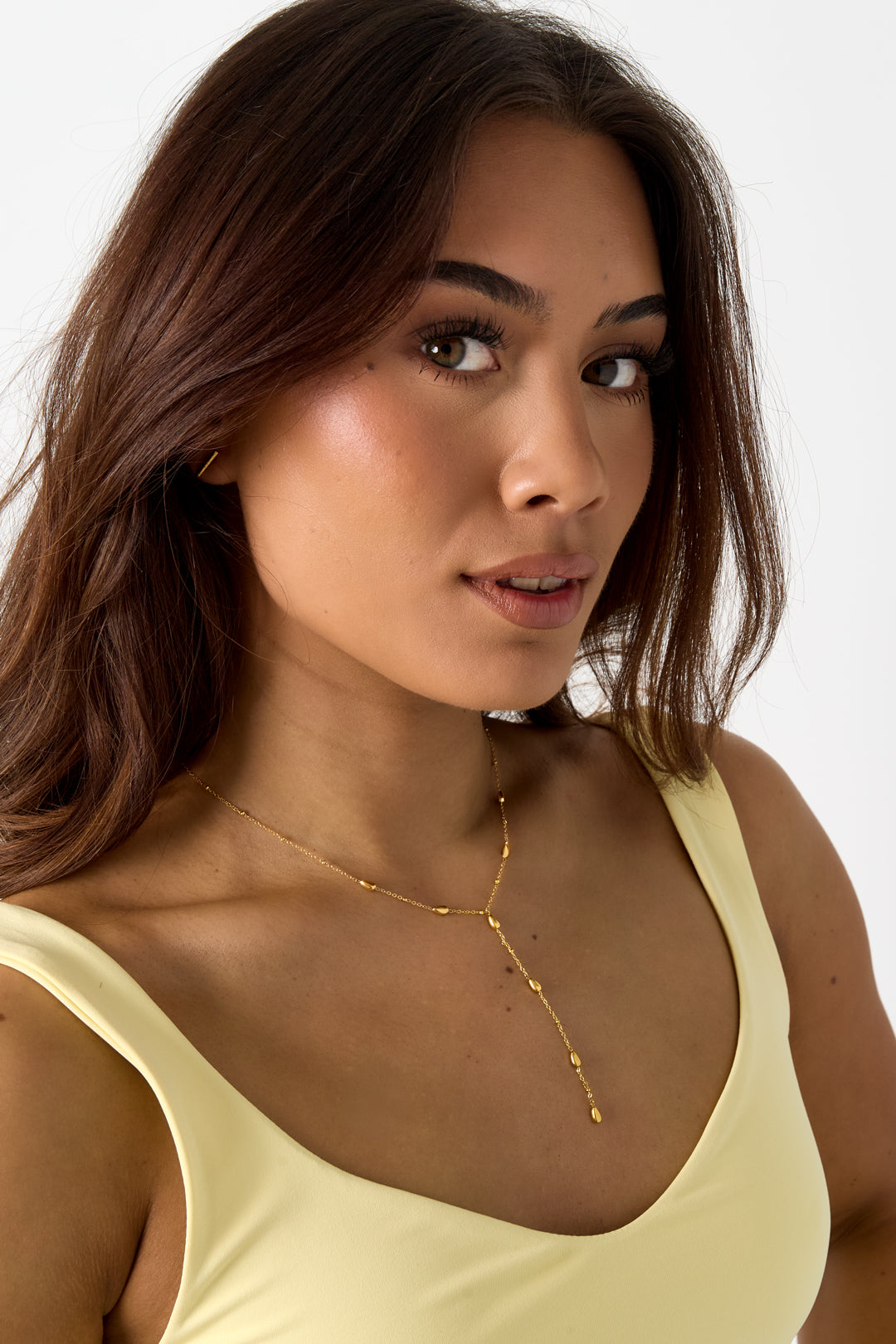 Y-lijn ketting met steentjes stainless steel goud of zilver