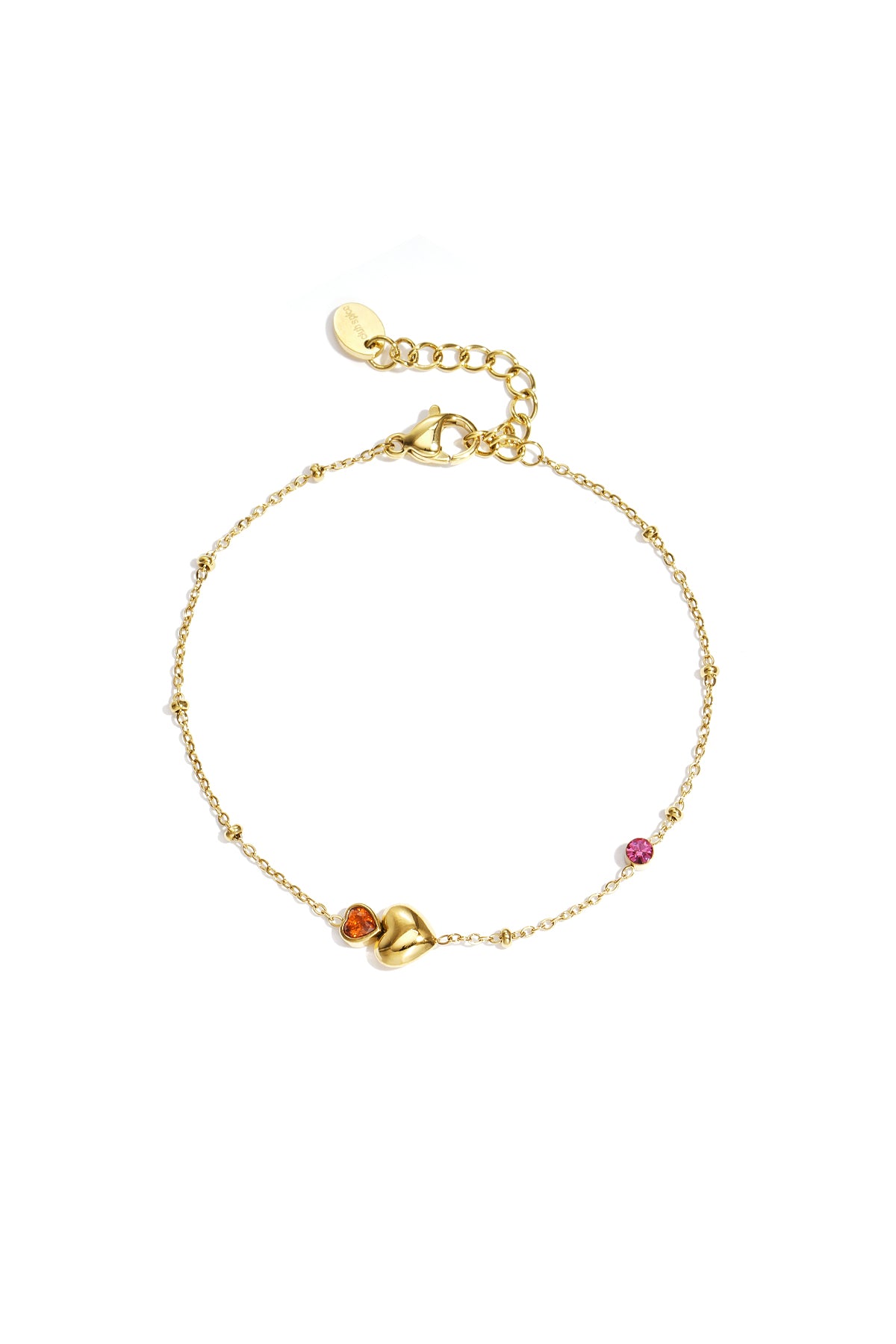 Stainless Steel Armband met hartjes en gekleurde steentjes