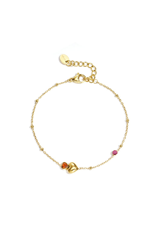Stainless Steel Armband met hartjes en gekleurde steentjes