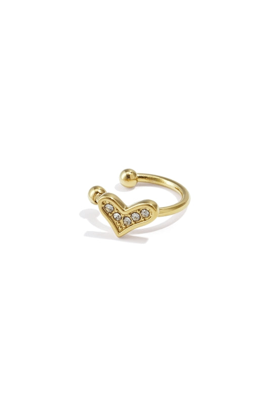 Stainless Steel ear cuff hart strass goudkleur