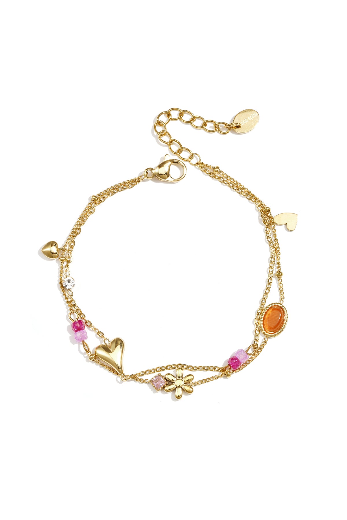 Stainless steel dubbele armband met hangers, kralen en steentjes