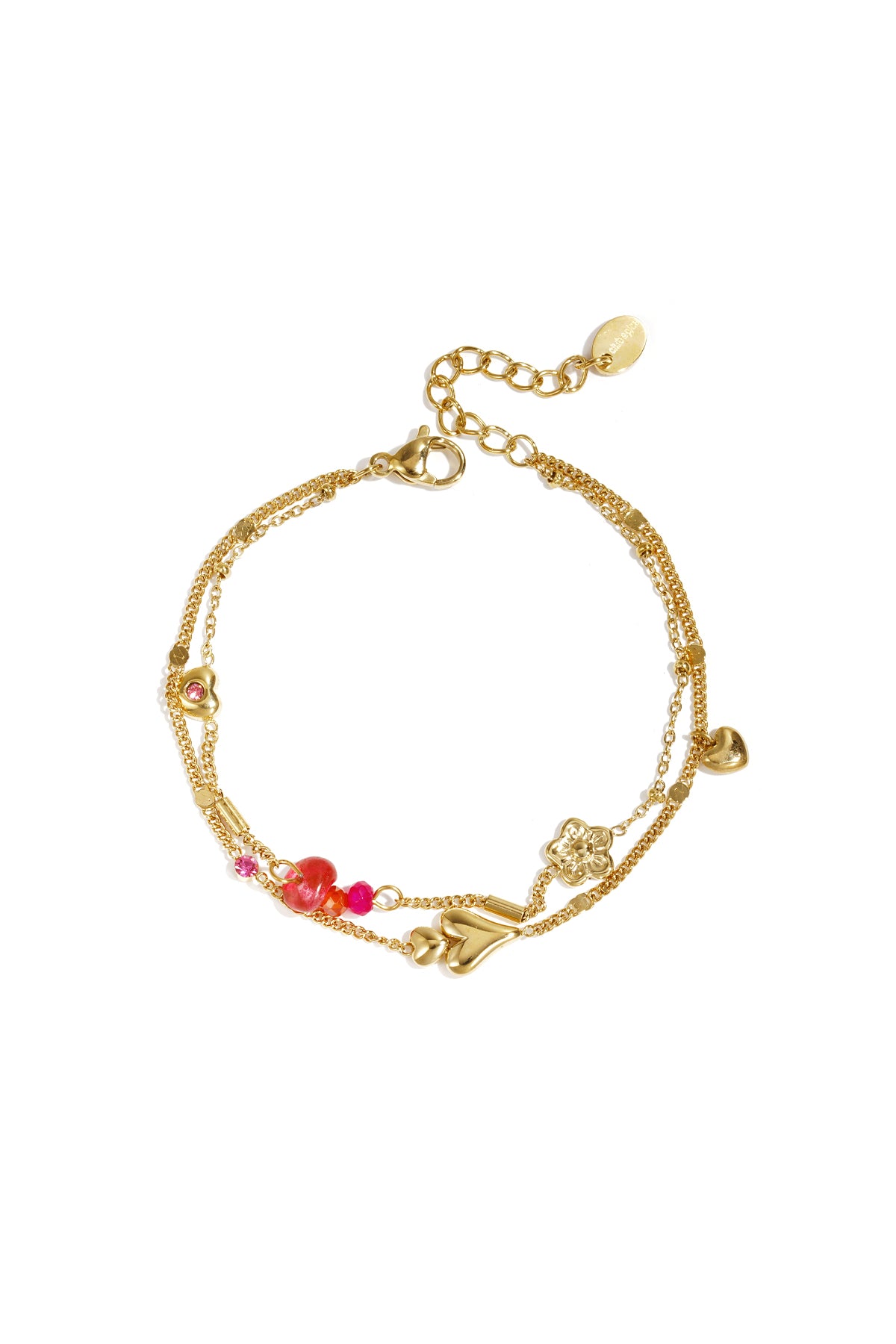  Stainless steel Armband met hartjes bloemen en kraaltjes