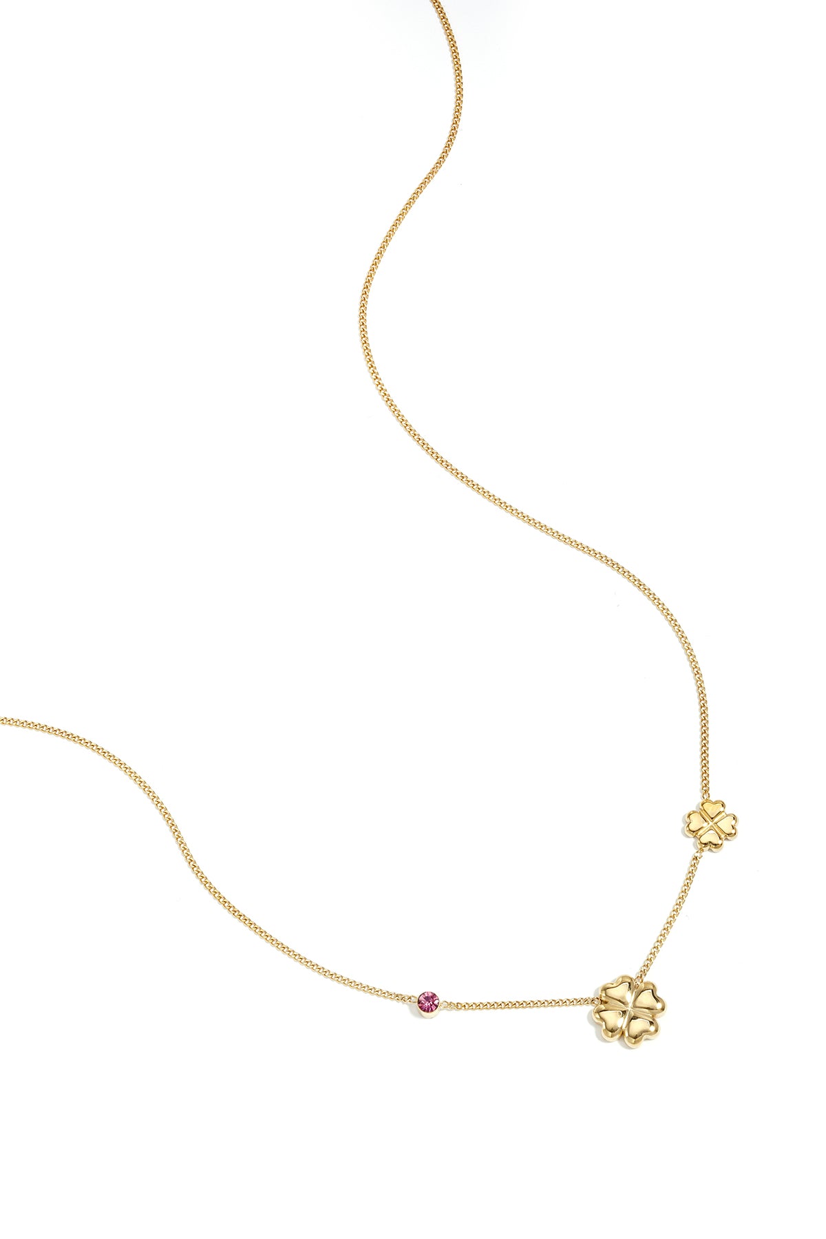 Stainless Steel Ketting met klavertjes en gekleurd steentje