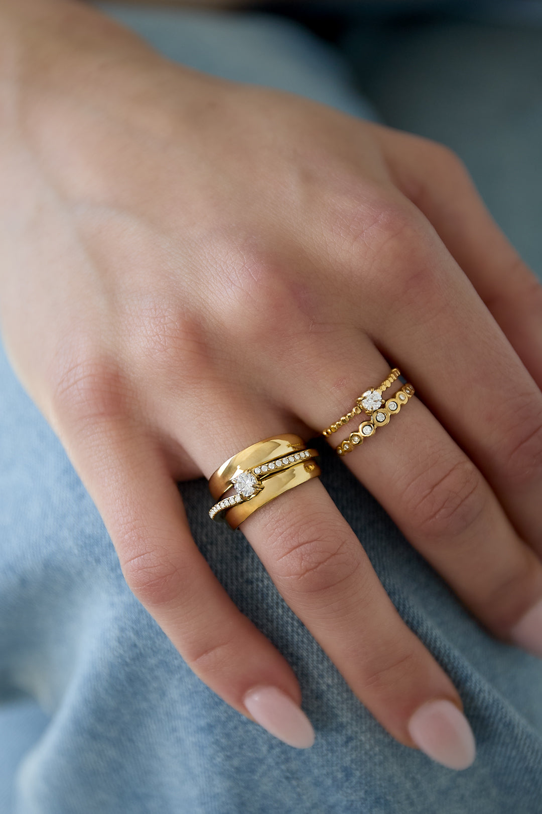Stainless Steel Gelaagde ring met steentjes