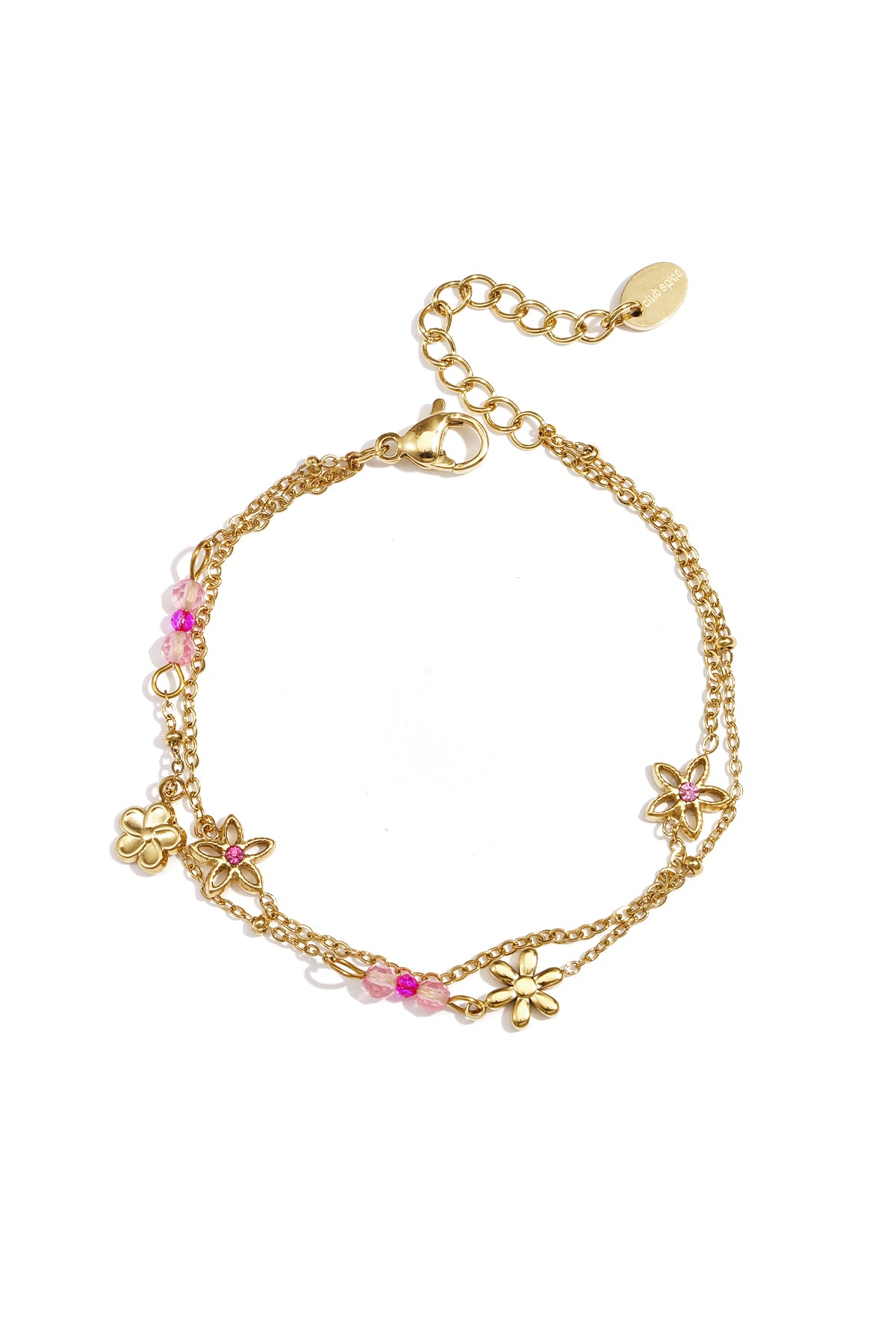 Dubbele armband 14k verguld met kleurrijke bloemetjes
