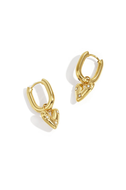 Stainless Steel Rechthoekige creolen met hangend hart met strass