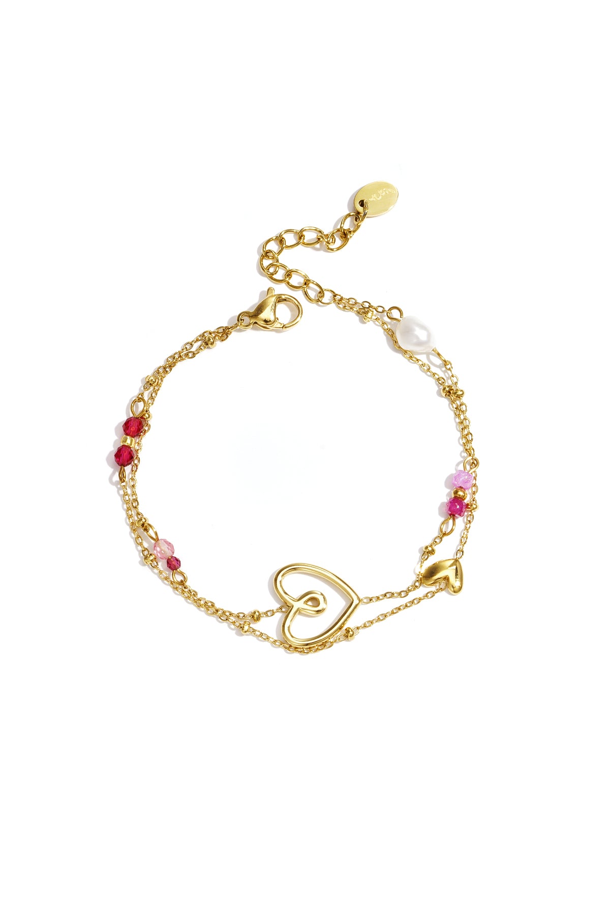   Stainless Steel Armband met speels hart, kralen en parel
