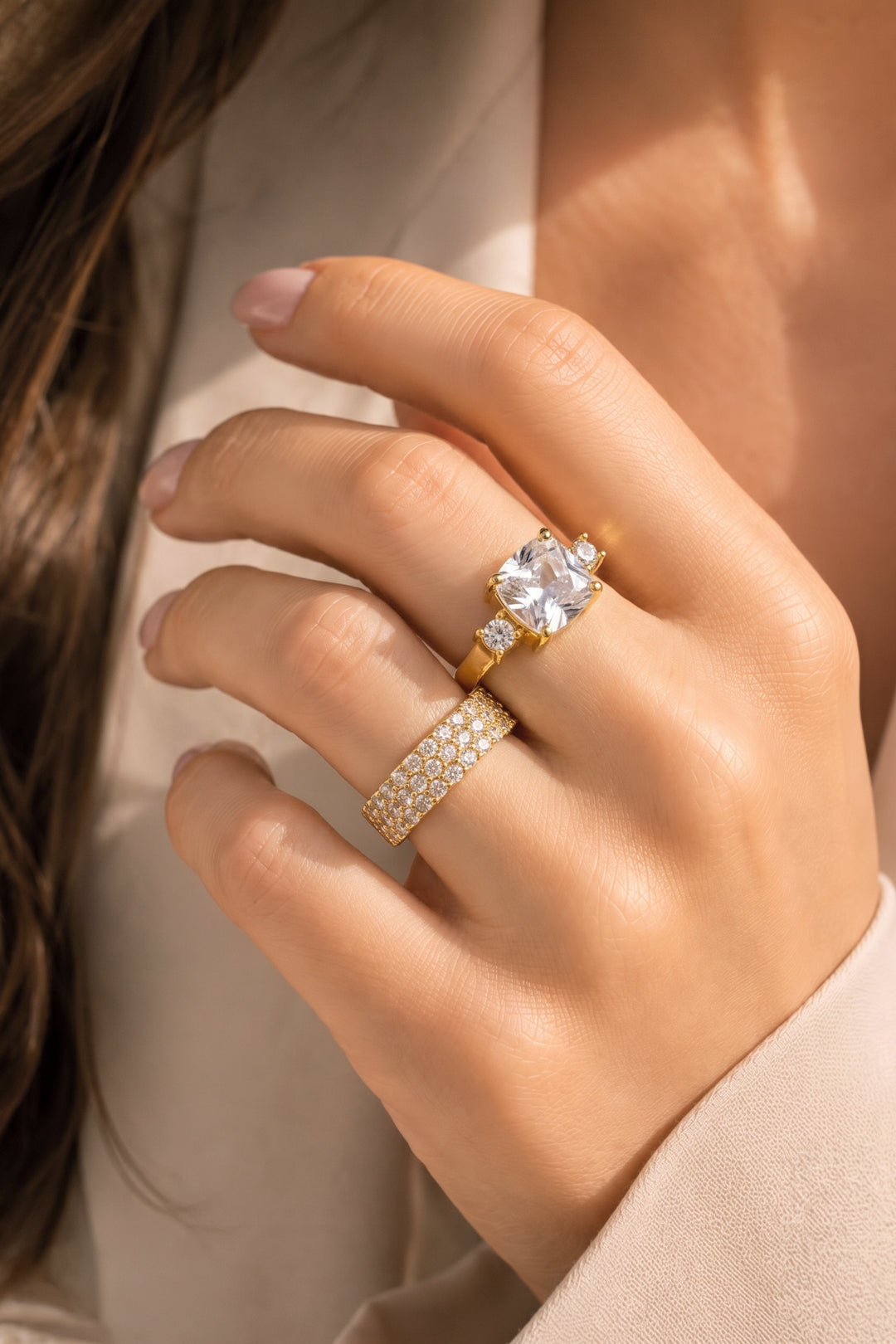 Verstelbare statement ring Stainless Steel met strass