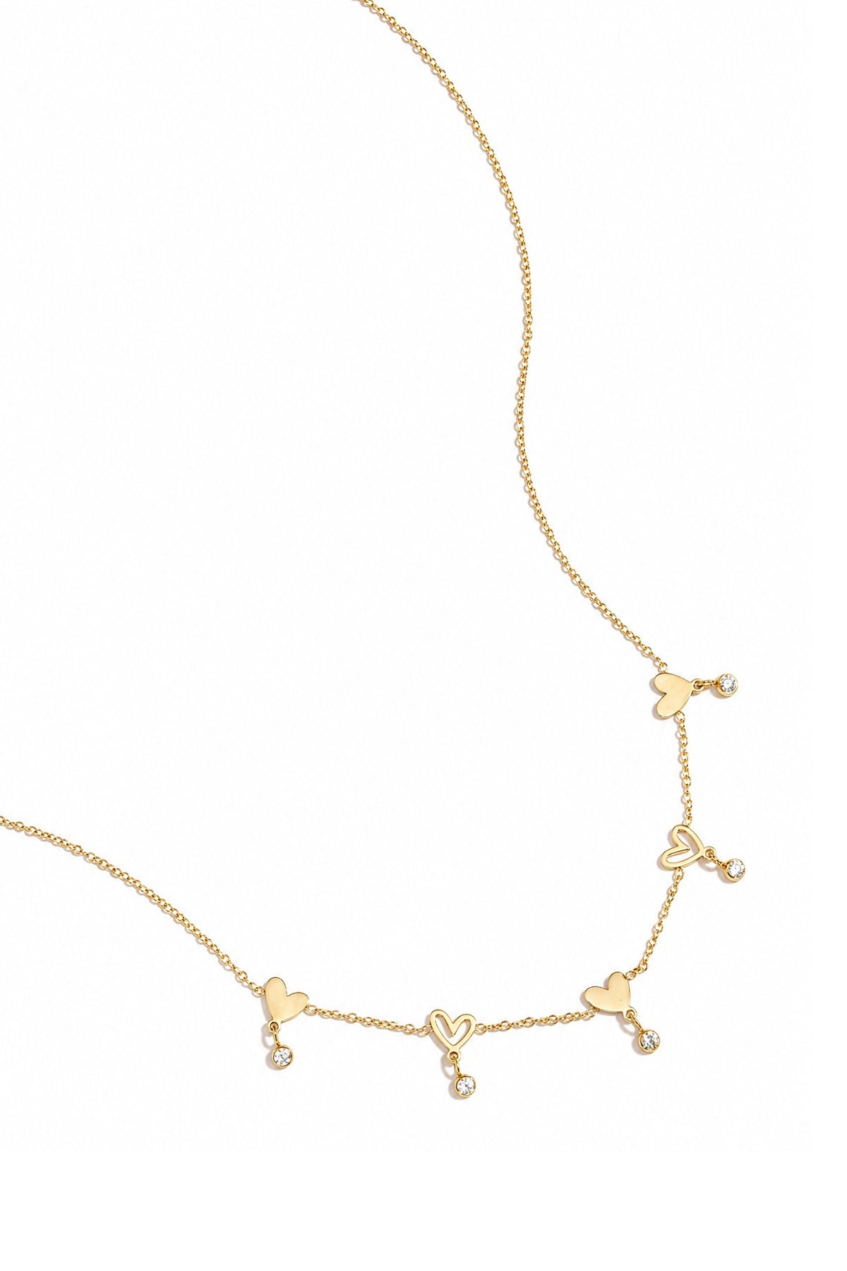 Stainless Steel Ketting met hartjes en hangende steentjes