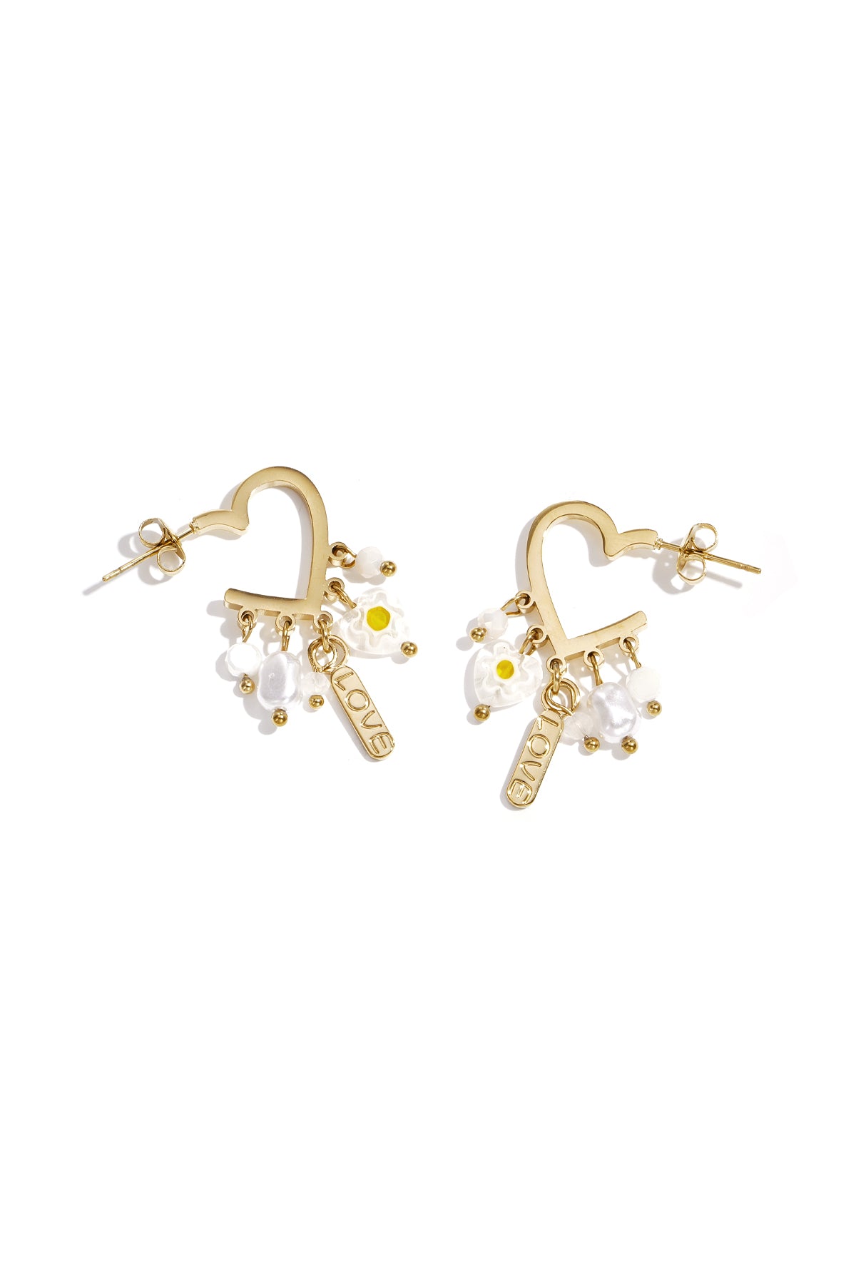 Stainless Steel Oorbellen in hart vorm met hangende kralen en charms