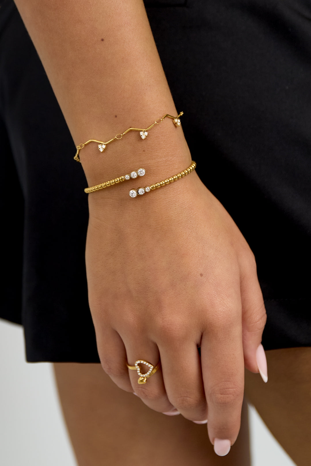 Stainless Steel Armband met zigzag patroon en steentjes