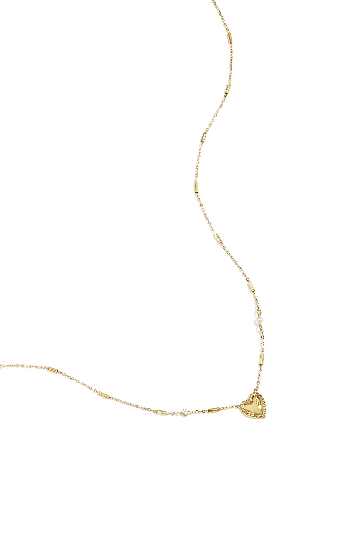 Ketting met parel, steentje en statement hart