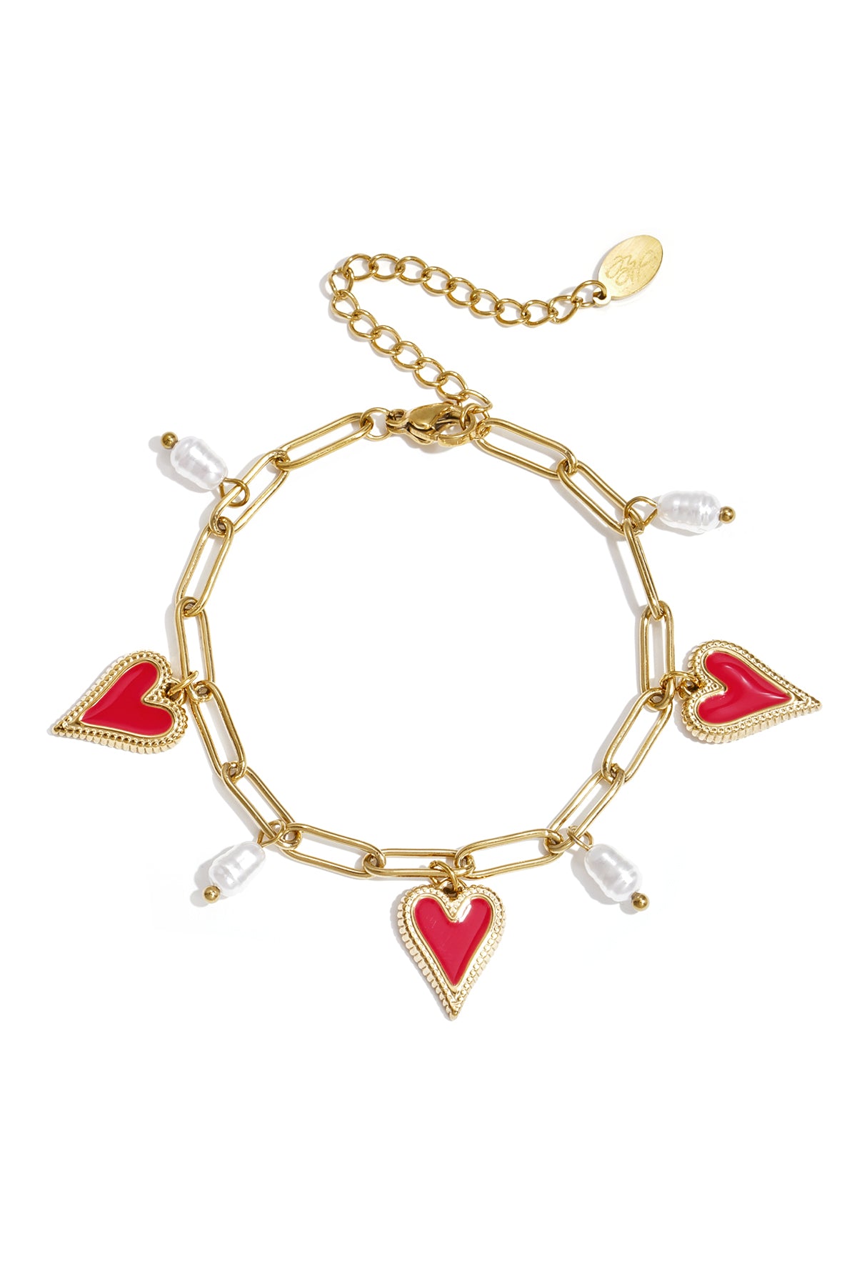 Stainless Steel Schakel armband met parels en hart charms