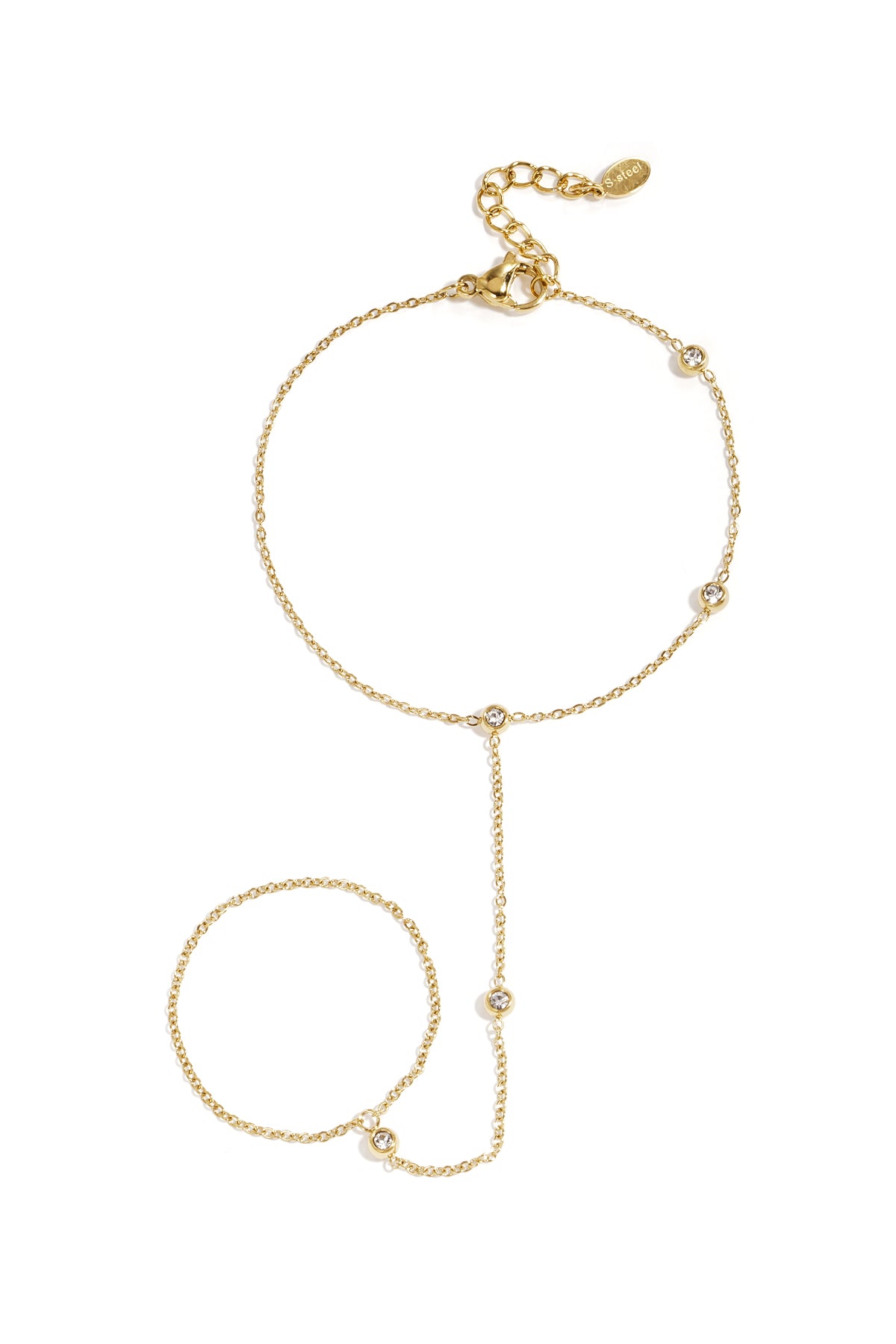 Stainless Steel Handchain met asymmetrische steentjes