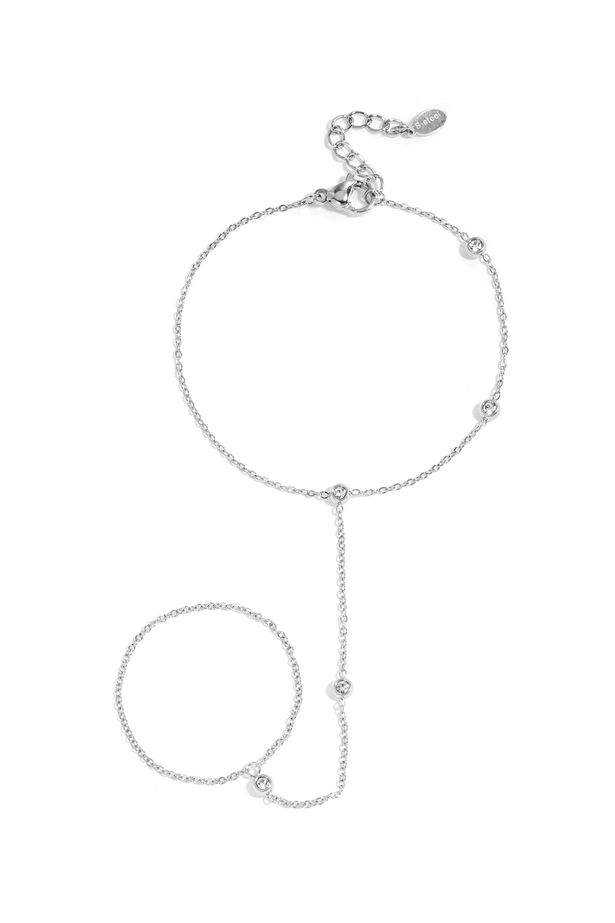 Stainless Steel Handchain met asymmetrische steentjes