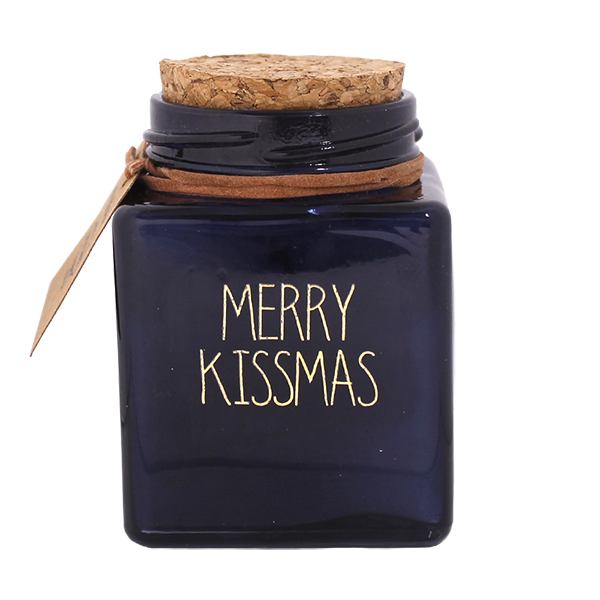 Kaars Merry Kissmas blauw- Winter Wood