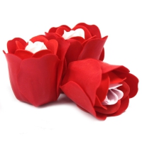 Set van 3 Zeep Rozen in Hartvormige Verpakking - Rode Rozen