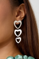 Hangende oorbellen drie harten Zilver Stainless Steel